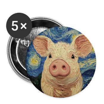 Schwein Ferkel Van Gogh Style Starry Night - Buttons groß 56 mm (5er Pack) - Weiß - Vorne