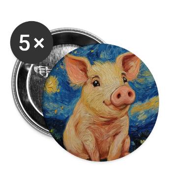 Pig Piglet Van Gogh Style Starry Night - Buttons large 2.2''/56 mm (5-pack) - white - Front