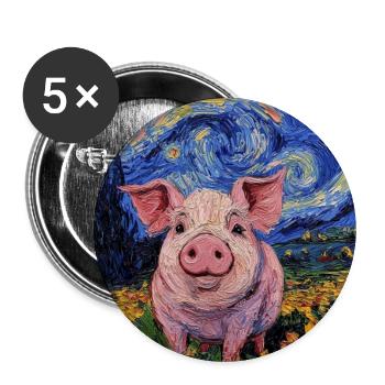 Schwein Ferkel Van Gogh Style Starry Night - Buttons groß 56 mm (5er Pack) - Weiß - Vorne