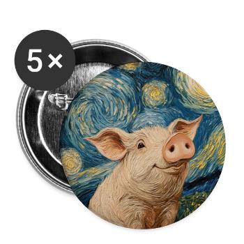 Pig Piglet Van Gogh Style Starry Night - Buttons large 2.2''/56 mm (5-pack) - white - Front