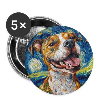 Pitbull Dog Dogs Van Gogh Style Starry Night - Buttons large 2.2''/56 mm (5-pack) - white - Front