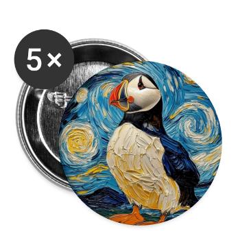 Macareux Oiseau Style Van Gogh Nuit étoilée - Lot de 5 grands badges (56 mm) - blanc - Devant