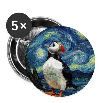 Macareux Oiseau Style Van Gogh Nuit étoilée - Lot de 5 grands badges (56 mm) - blanc - Devant