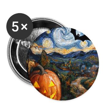 Pumpkin Bat Halloween Van Gogh Starry Night - Buttons large 2.2''/56 mm (5-pack) - white - Front