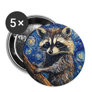 Waschbär Raccoon Van Gogh Style Starry Night - Buttons large 2.2''/56 mm (5-pack) - white - Front
