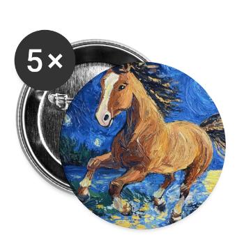 Cheval Chevaux Cavalier Style Van Gogh Nuit étoilée - Lot de 5 grands badges (56 mm) - blanc - Devant