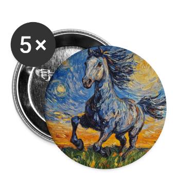 Cheval Chevaux Cavalier Style Van Gogh Nuit étoilée - Lot de 5 grands badges (56 mm) - blanc - Devant