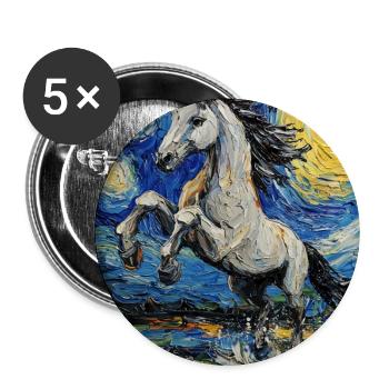 Cheval Chevaux Cavalier Style Van Gogh Nuit étoilée - Lot de 5 grands badges (56 mm) - blanc - Devant