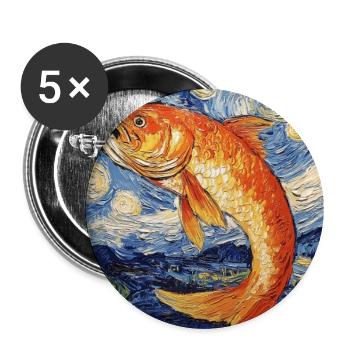 Poisson Koi Karfen Van Gogh Style Nuit étoilée - Lot de 5 grands badges (56 mm) - blanc - Devant