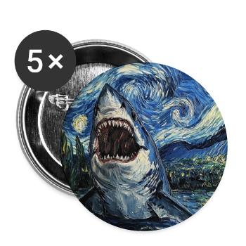 Shark Fish Van Gogh Style Starry Night - Buttons large 2.2''/56 mm (5-pack) - white - Front