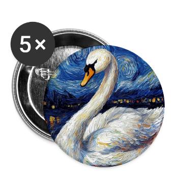 Swan Bird Van Gogh Style - Buttons large 2.2''/56 mm (5-pack) - white - Front