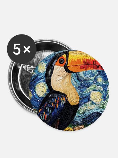Tukan Vogel Van Gogh Style - Buttons groß 56 mm (5er Pack) - Weiß