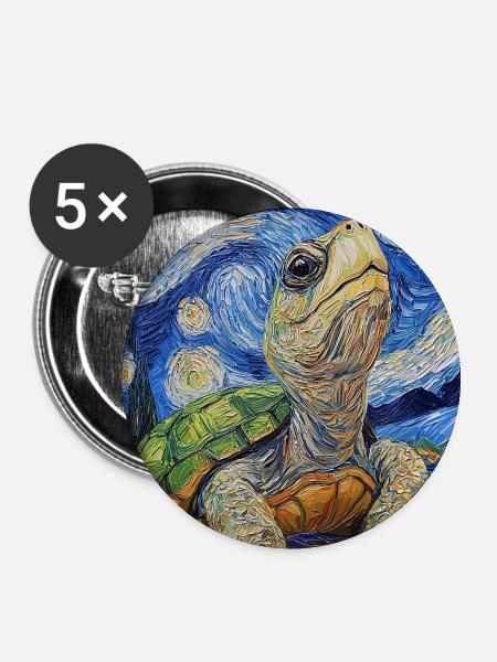 Schildkröte Van Gogh Style - Buttons groß 56 mm (5er Pack) - Weiß