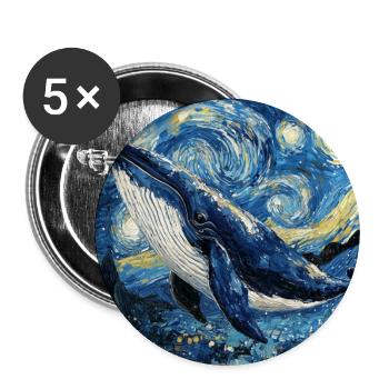 Whale Fish Blue Whale Van Gogh Style Starry Night - Buttons large 2.2''/56 mm (5-pack) - white - Front
