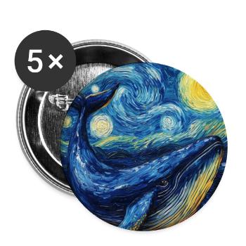 Whale Fish Blue Whale Van Gogh Style Starry Night - Buttons large 2.2''/56 mm (5-pack) - white - Front