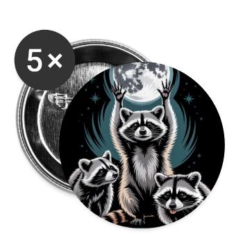 Waschbären Unter Vollmond Nachtwald - Buttons groß 56 mm (5er Pack) - Weiß - Vorne