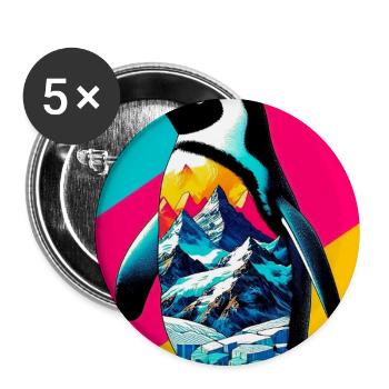pingouin - Lot de 5 grands badges (56 mm) - blanc - Devant