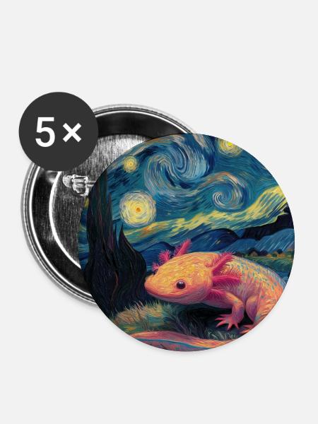 Axolotl Van Gogh Starry Night - Buttons groß 56 mm (5er Pack) - Weiß