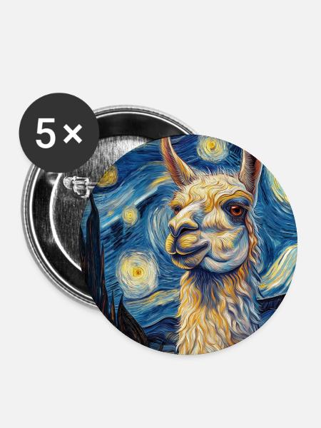 Lama Van Gogh Style - Buttons groß 56 mm (5er Pack) - Weiß