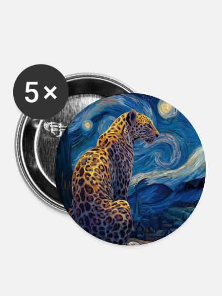 Leopard Van Gogh - Buttons groß 56 mm (5er Pack) - Weiß