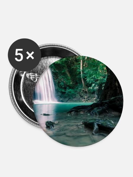 Grüner Wasserfall im Wald - Buttons groß 56 mm (5er Pack) - Weiß