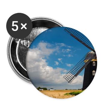 Mühle zwischen goldenen Feldern - Buttons groß 56 mm (5er Pack) - Weiß - Vorne