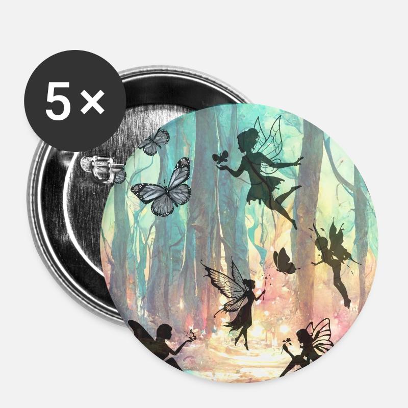 Regenbogenfeenwald - Buttons groß 56 mm (5er Pack) - Weiß