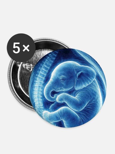 Blaues Ultraschallbaby im Mutterleib - Buttons groß 56 mm (5er Pack) - Weiß