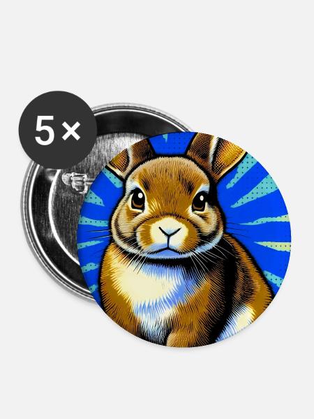 Kaninchen - Buttons groß 56 mm (5er Pack) - Weiß