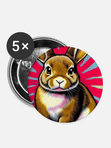 Kaninchen - Buttons groß 56 mm (5er Pack) - Weiß