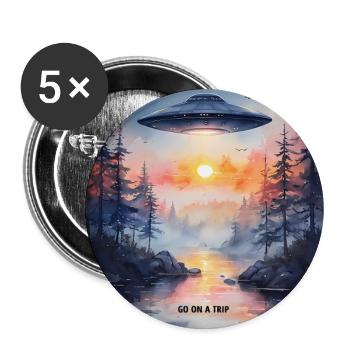 GO ON A TRIP - Futuristic Sunset UFO Art - Buttons large 2.2''/56 mm (5-pack) - white - Front