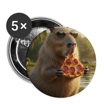 Pizza Capybara with sunglasses - Buttons large 2.2''/56 mm (5-pack) - white - Front