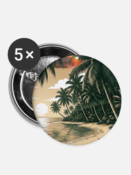 Asian Beach - Buttons groß 56 mm (5er Pack) - Weiß