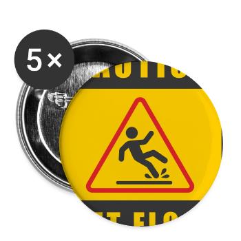 Vorsicht Nassboden-Sicherheitswarnschild Gelbes Symbol - Buttons groß 56 mm (5er Pack) - Weiß - Vorne