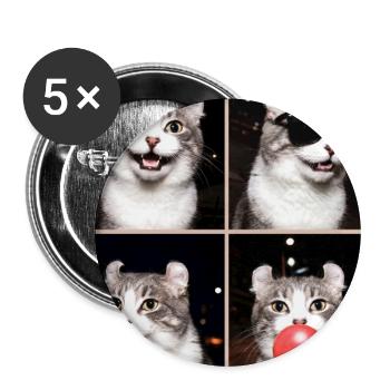 Katzen American Curl Katze - Buttons groß 56 mm (5er Pack) - Weiß - Vorne