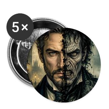 Dr. Jekyll und Mr. Hyde Split Face Klassische Literatur - Buttons groß 56 mm (5er Pack) - Weiß - Vorne
