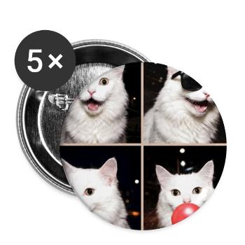 Katzen Türkisch Angora Katze - Buttons groß 56 mm (5er Pack) - Weiß - Vorne