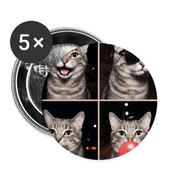 Katzen Graue Tabby Katze - Buttons groß 56 mm (5er Pack) - Weiß - Vorne