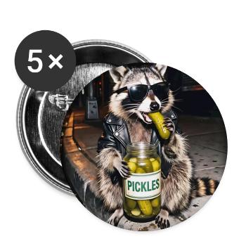 Lustiger Waschbär isst Gurken 1985 Retro-Meme - Buttons groß 56 mm (5er Pack) - Weiß - Vorne