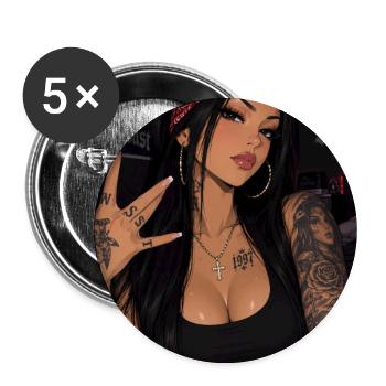 Bandana Glam Tattoo Queen - Buttons groß 56 mm (5er Pack) - Weiß - Vorne