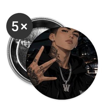 Nachtglanz Tattooheld im Hoodie - Buttons groß 56 mm (5er Pack) - Weiß - Vorne