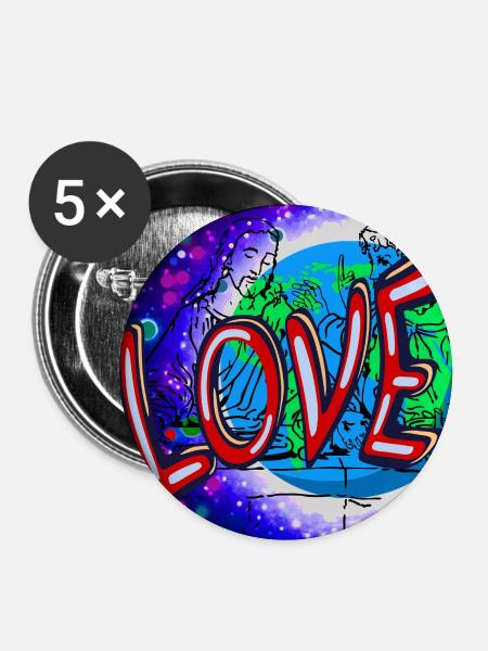 Love im Neon-Kosmos - Buttons groß 56 mm (5er Pack) - Weiß