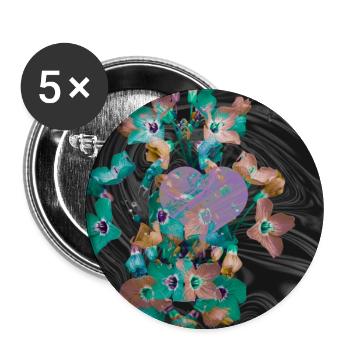 Rosa Herz umgeben von Frühlingsblumen  - Buttons groß 56 mm (5er Pack) - Weiß - Vorne