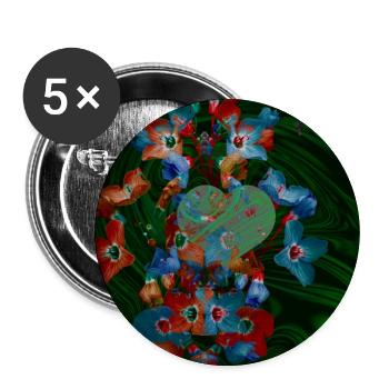 Märchenhaftes Design mit Herz und Blüten  - Buttons groß 56 mm (5er Pack) - Weiß - Vorne