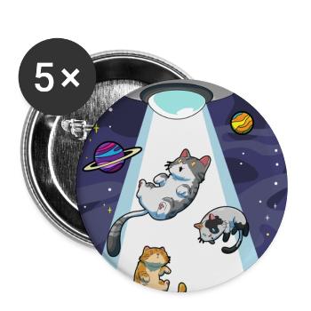 Katze UFO Entführung - Buttons groß 56 mm (5er Pack) - Weiß - Vorne