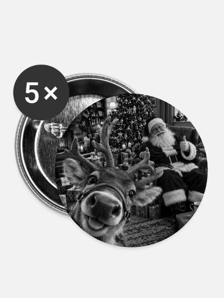 Rentier Selfie Weihnachtsmann Weihnachtsoutfit - Buttons groß 56 mm (5er Pack) - Weiß