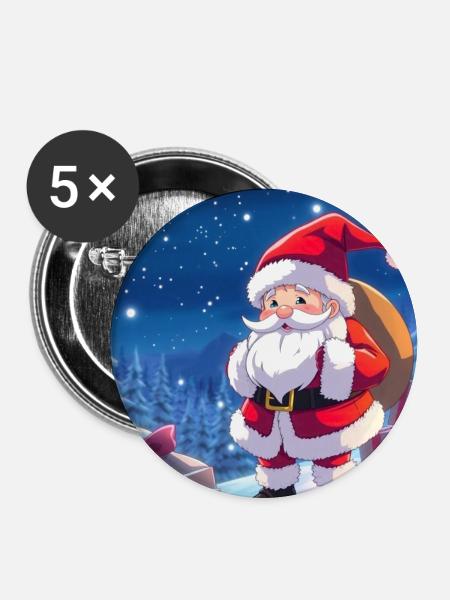 Weihnachts man mit Geschenke Sack - Buttons groß 56 mm (5er Pack) - Weiß