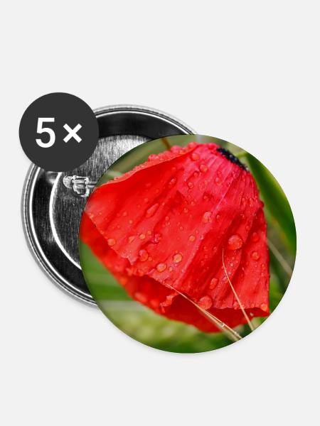 Mohnblumen-Tropfen Mustermotiv - Buttons groß 56 mm (5er Pack) - Weiß