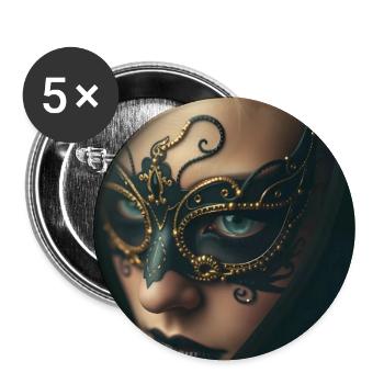 Gold Maskierte Verzauberungsfrau Schwarz -GBC - Buttons groß 56 mm (5er Pack) - Weiß - Vorne