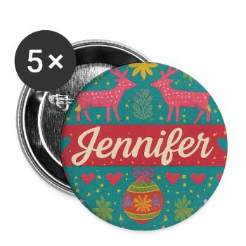 Festlicher Name Jeniffer Hässlicher Weihnachtsstil, Weihnachten - Buttons groß 56 mm (5er Pack) - Weiß - Vorne